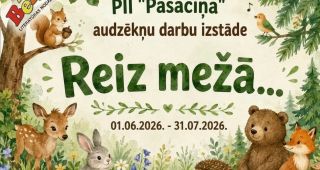 Attēls rakstam: Izstāde "Reiz mežā"; darbu autori - Preiļu "Pasaciņas" bērni