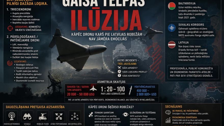 Attēls rakstam: Gaisa telpas ilūzija: kāpēc dronu karš pie Latvijas robežām nav jāmēra emocijās