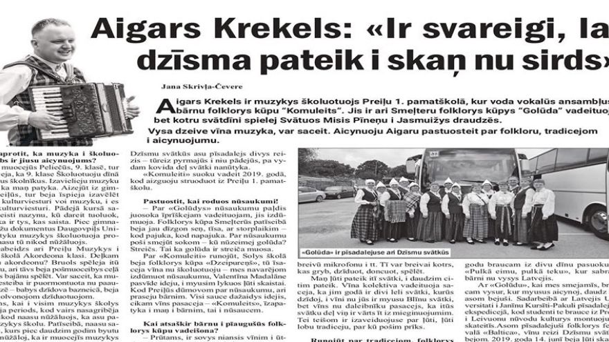 Attēls rakstam: "Vietējā Latgales Avīze": Aigars Krekels: "Ir svareigi, lai dzīsma pateik i skaņ nu sirds"