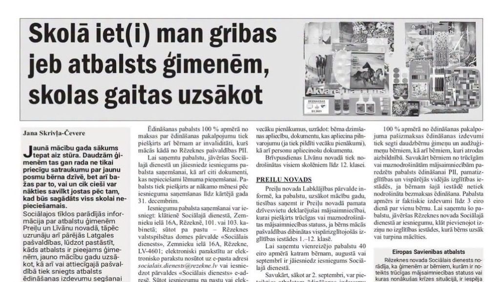 Vietējā Latgales Avīze: Par atbalstu ģimenēm skolas cēlienā