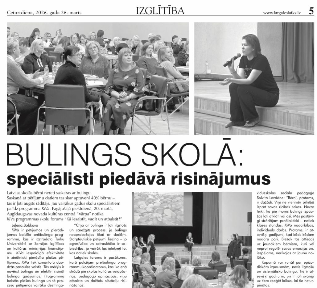 "Latgales Laiks": "Bulings skolā: speciālisti piedāvā risinājumus"