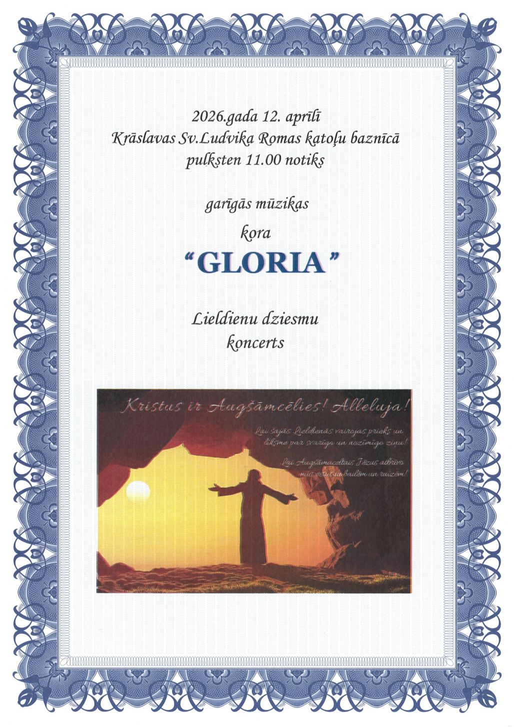 Kora "Gloria" koncerts Krāslavas Svētā Ludvika katoļu baznīcā
