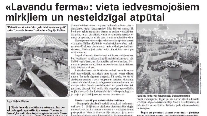 Attēls rakstam: Vietējā Latgales Avīze: "Lavandu ferma" - vieta iedvesmojošiem mirkļiem un nesteidzīgai atpūtai