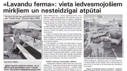 Attēls rakstam: Vietējā Latgales Avīze: "Lavandu ferma" - vieta iedvesmojošiem mirkļiem un nesteidzīgai atpūtai