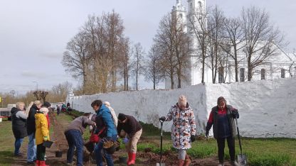Attēls rakstam: Viļānos pie katoļu baznīcas talcinieki stādīja hortenzijas