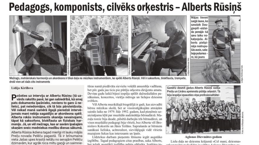 Attēls rakstam: "Vietējā Latgales Avīze": Pedagogs, komponists,  cilvēks orķestris - Alberts Rūsiņš