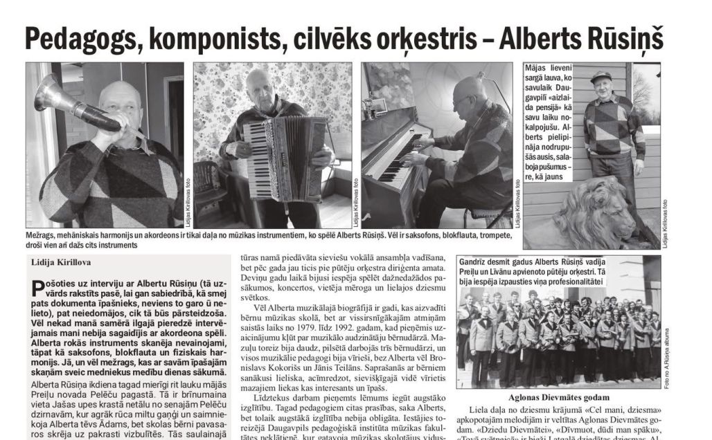 "Vietējā Latgales Avīze": Pedagogs, komponists,  cilvēks orķestris - Alberts Rūsiņš